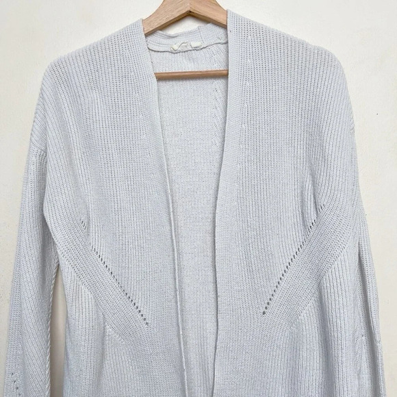GAP Womens S Open-Front Shaker Stitch Cardigan Sweater in Merino Wool-Blend Grey - Picture 3 of 13